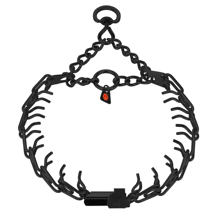 Herm Sprenger 3.0 mm SHORT ULTRA PLUS Prong Collar with ClicLock and Swivel (SHORT VERSION-BLACK STAINLESS STEEL)
