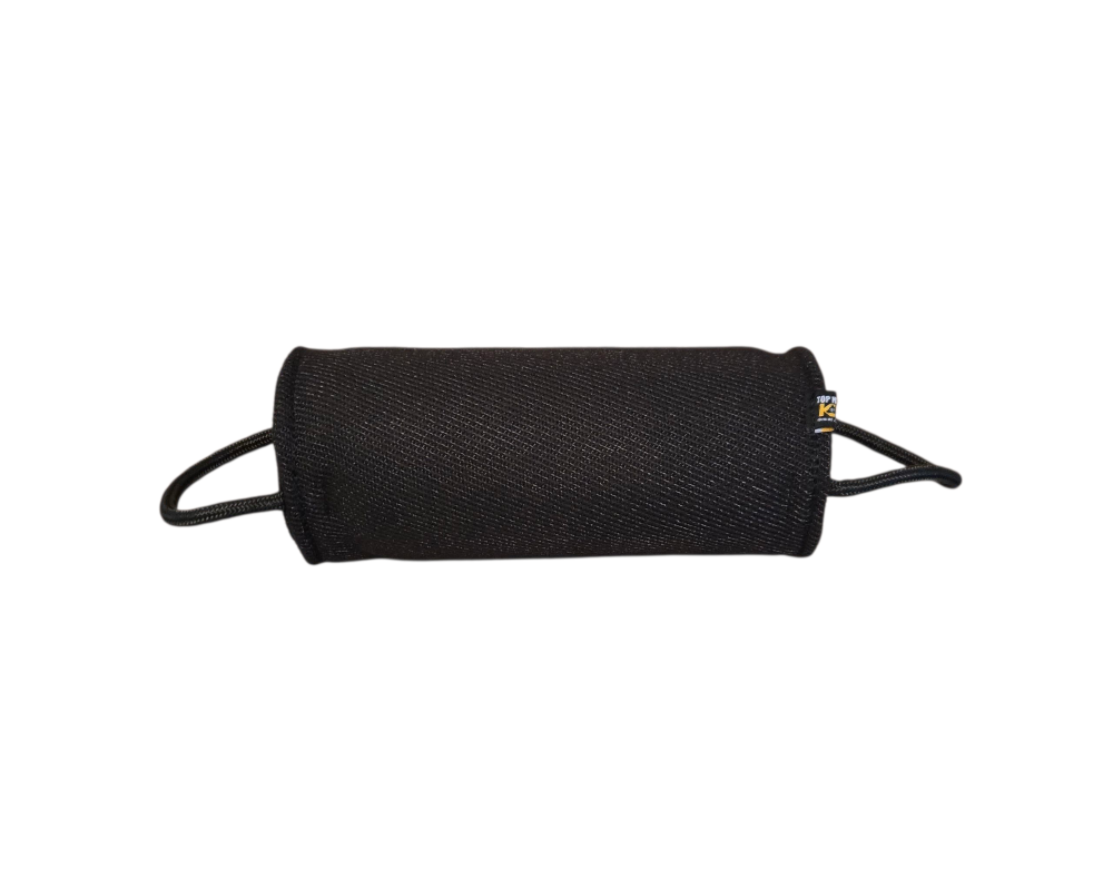 Black bite roll dog toy with handles 