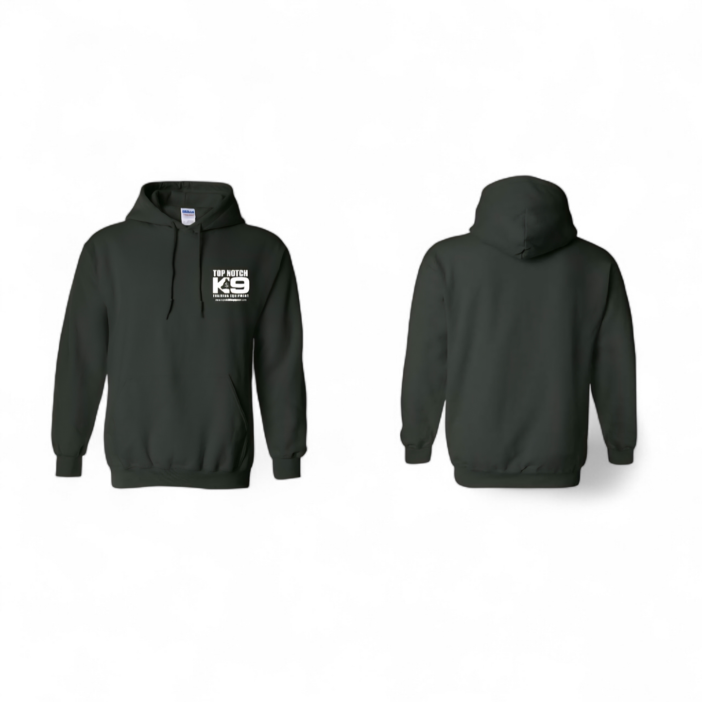 Green hoodie with a logo on the front, shown from front and back views on a white background.